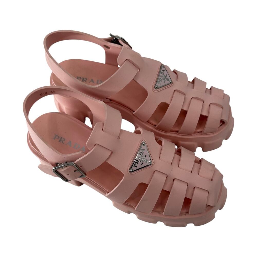 Prada Rubber Caged Monolith Slingback Platform Sandals Pink Women's Size 40 - Picture 3 of 10